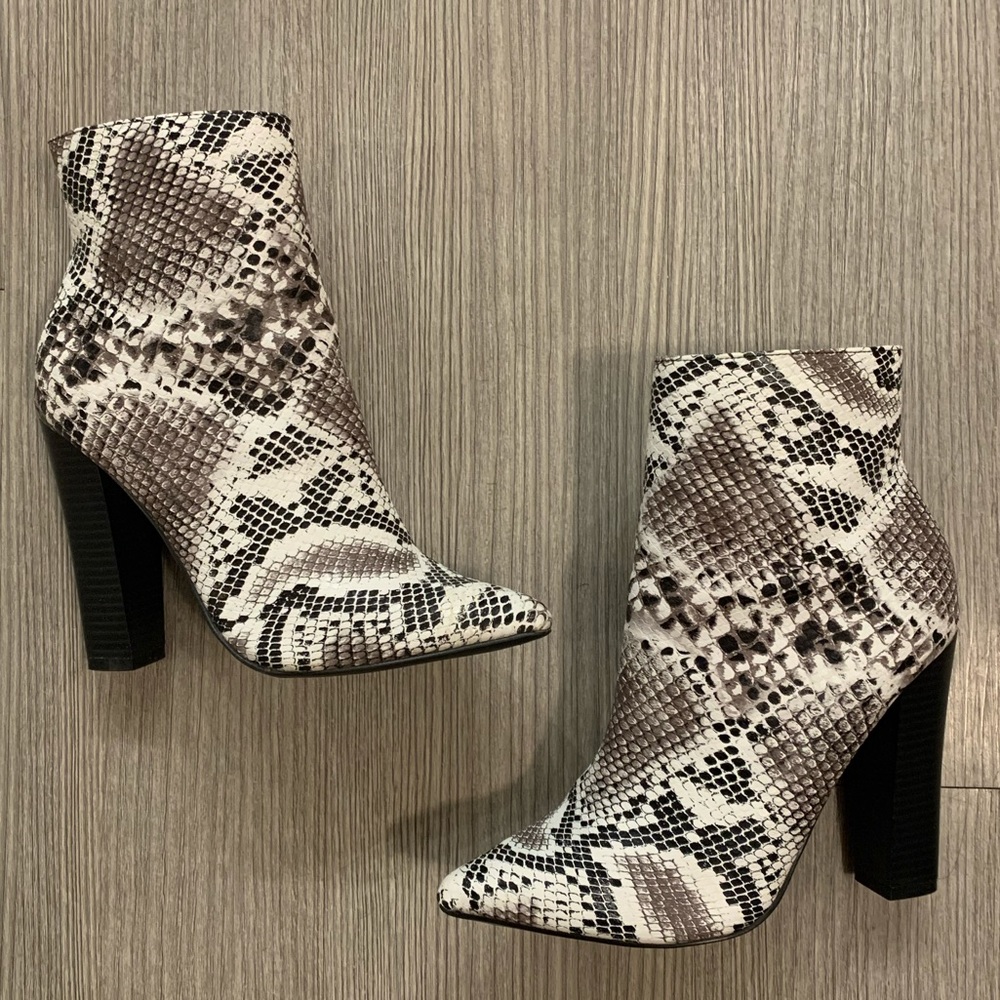 Snake Skin Chunky Heel Bootie